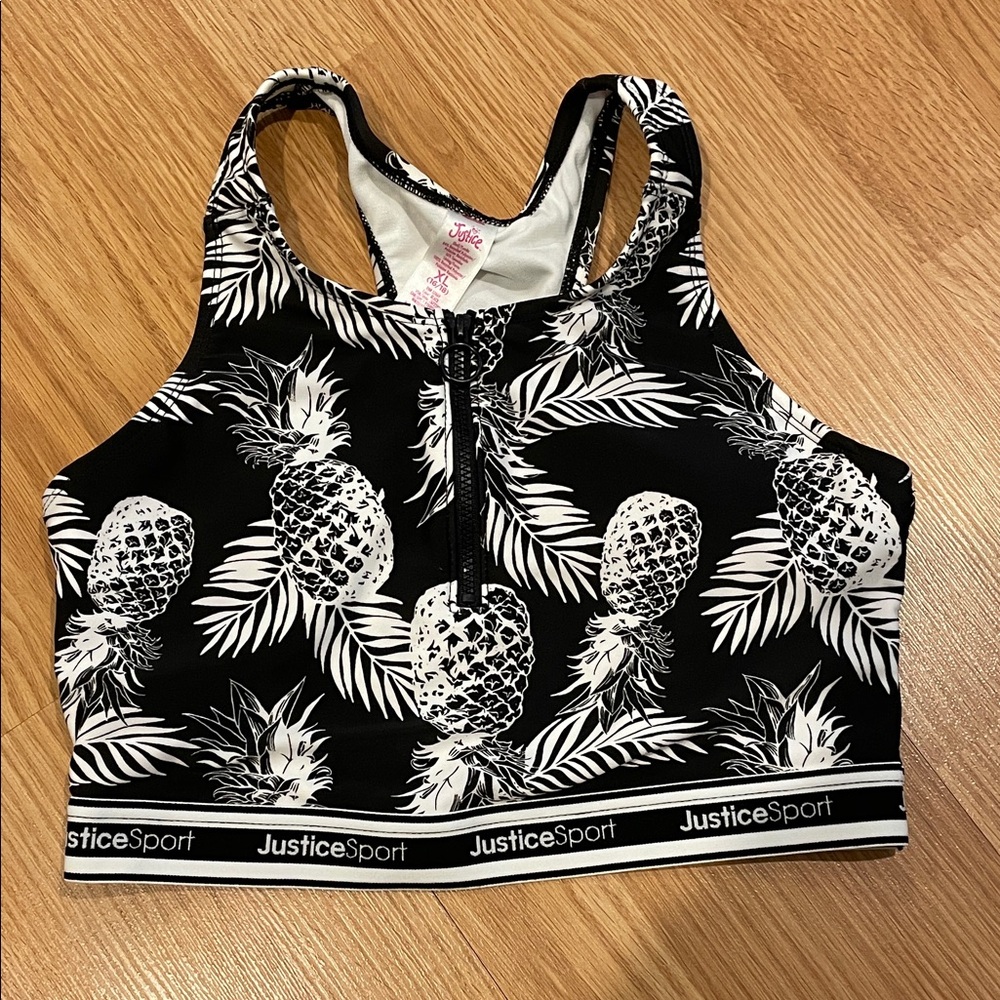 S-O-L-D. 
Justice Sport Black and White Pineapple Print Swim top